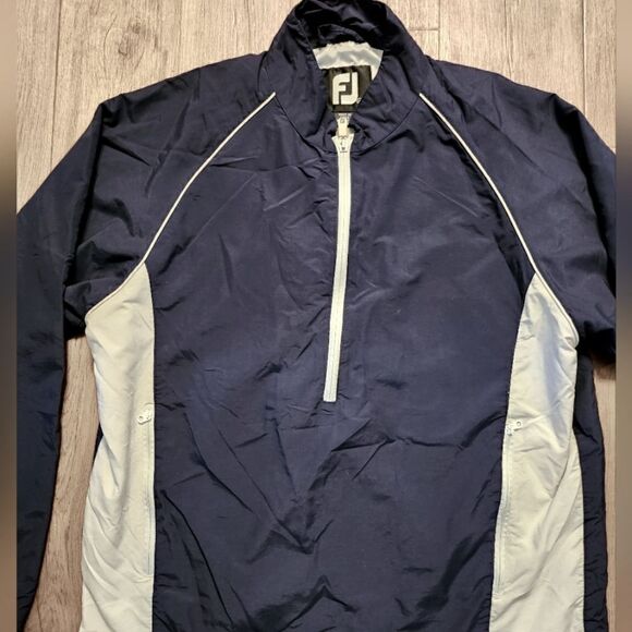 Foot Joy Quarter Zip Pullover Windbreaker Jacket Navy Blue White Size M - Picture 3 of 8